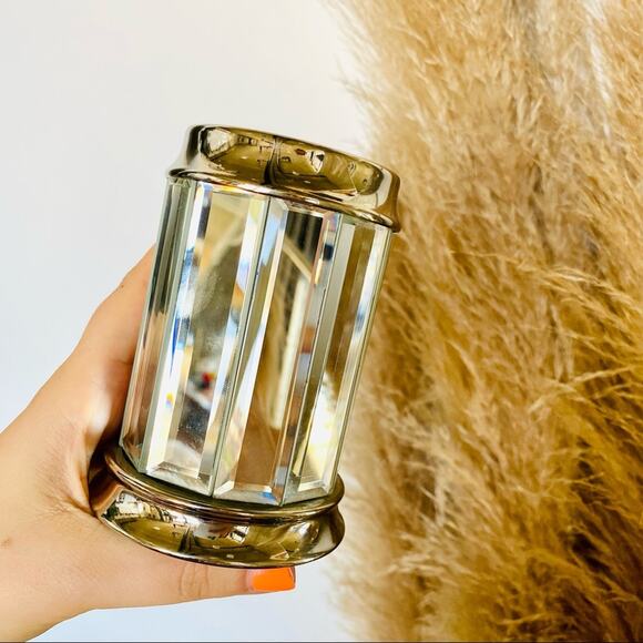 VINTAGE Mirrored Panel Silver Grey Metal Cup Glass Holder Decor Vase Gatsby - Picture 1 of 9